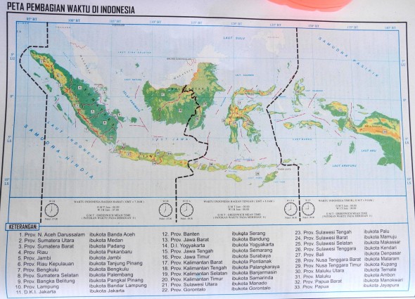 Карта часовых поясов Индонезии